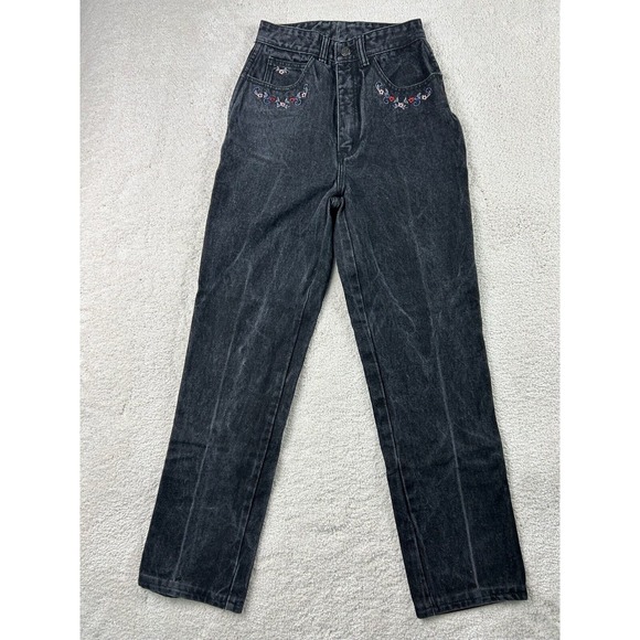SERGIO VALENTE Womens Vintage Mom Jeans 9/10 Black High Rise 90s Embroidery Y2K - Picture 1 of 15